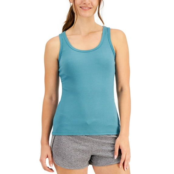 Jenni by Jennifer Moore Womens Solid Ribbed Tank Top,Lake Blue,X-Small