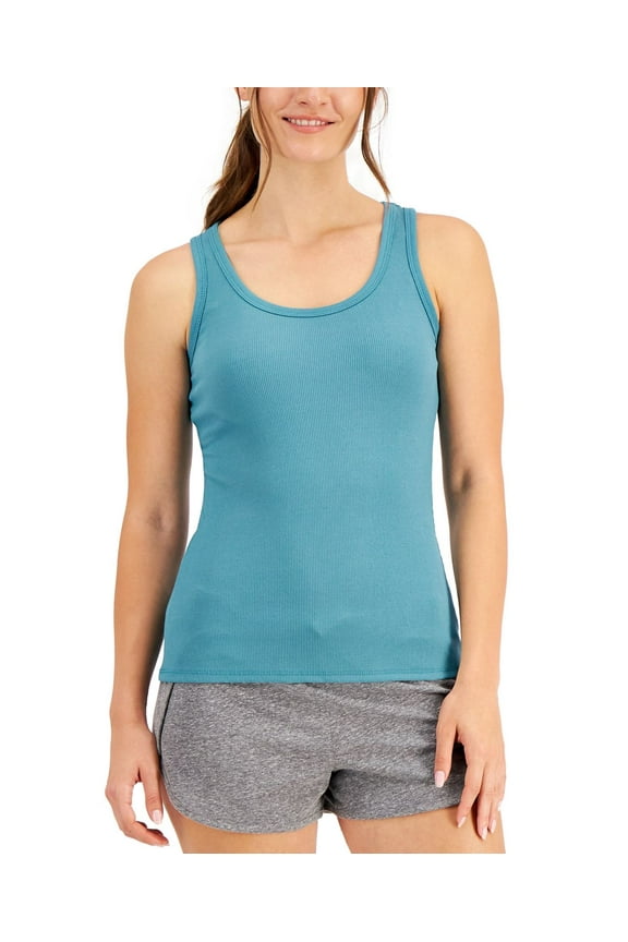 by Jennifer Moore Womens Solid Ribbed Tank Top,Lake Blue,X-Small