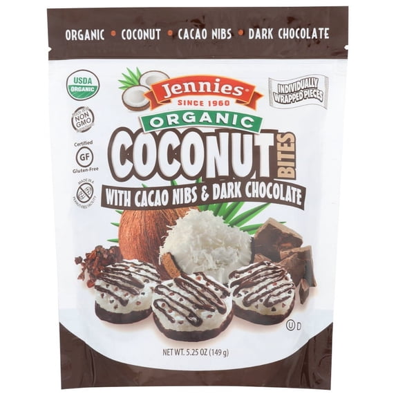 Jennies Organic Cacao Nibs and Dark Chocolate Coconut Macaroon Bites, 5.25 Ounce -- 6 per case