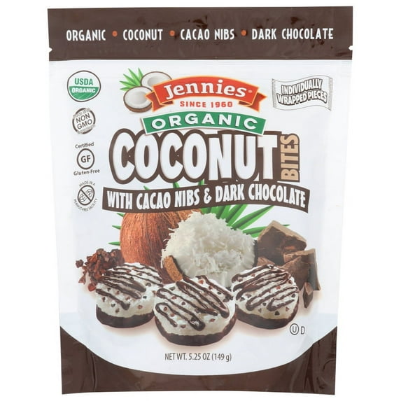 Jennies Organic Cacao Nibs and Dark Chocolate Coconut Macaroon Bites, 5.25 Ounce -- 6 per case