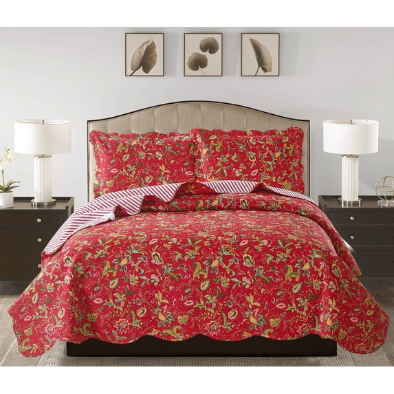Jennifer - 3 Piece Reversible Quilted Bedspread Set and shams