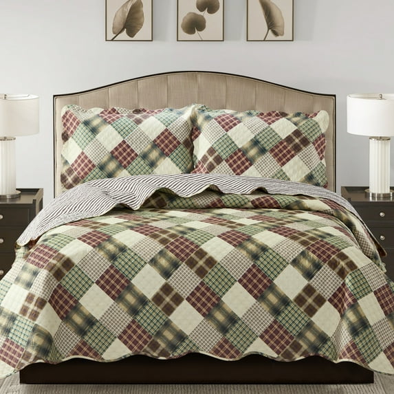 Jennifer 3pc Reversible Quilt Set Brown - King Size