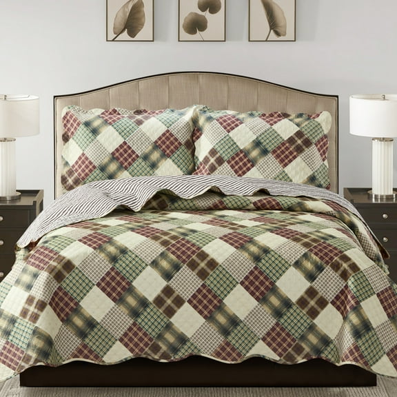 Jennifer  3pc Reversible  Quilt Set Brown - Queen Size