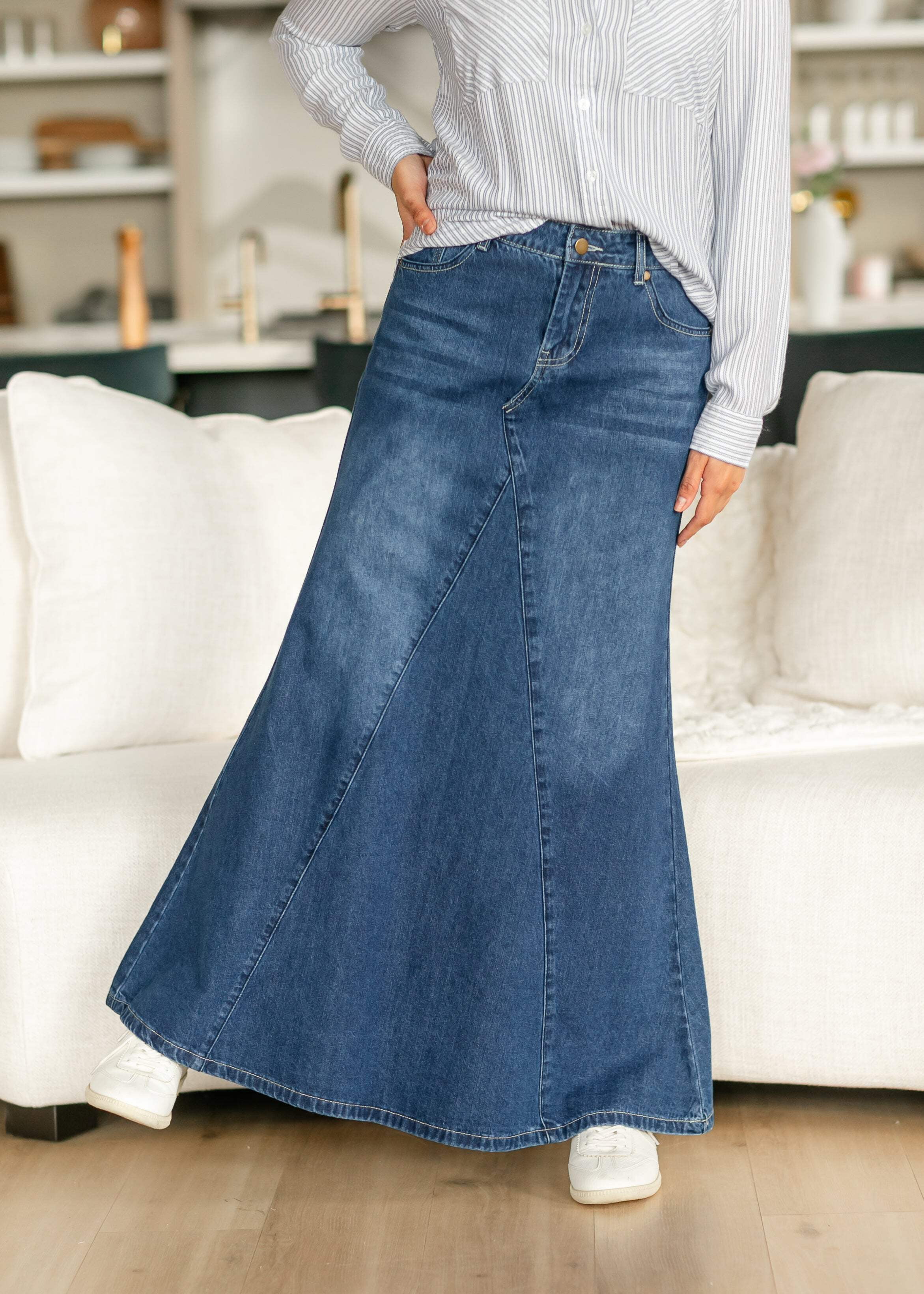 5 Stars Ribbed A-line Denim Skirt main image 1
