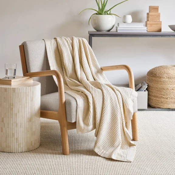 Jennifer Adams Cotton Waffle Throw (60x70", Beige)