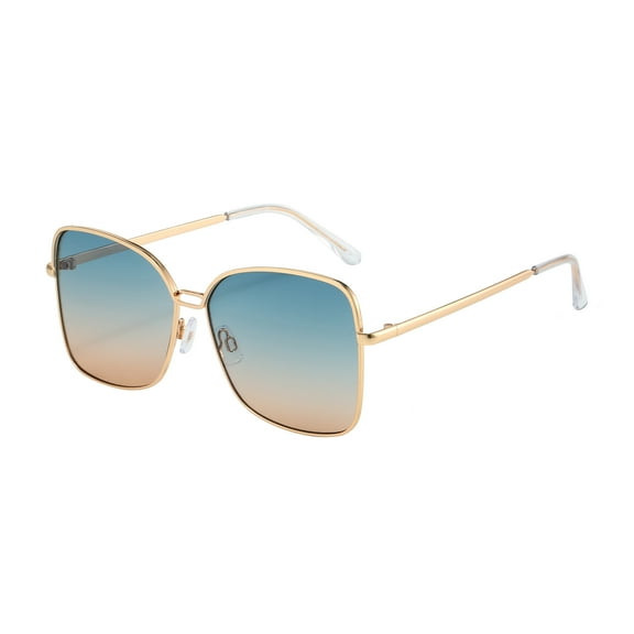 Piranha Eyewear Jennifer Oversize Square Gold Sunglasses for Women with Green Gradient Lenses