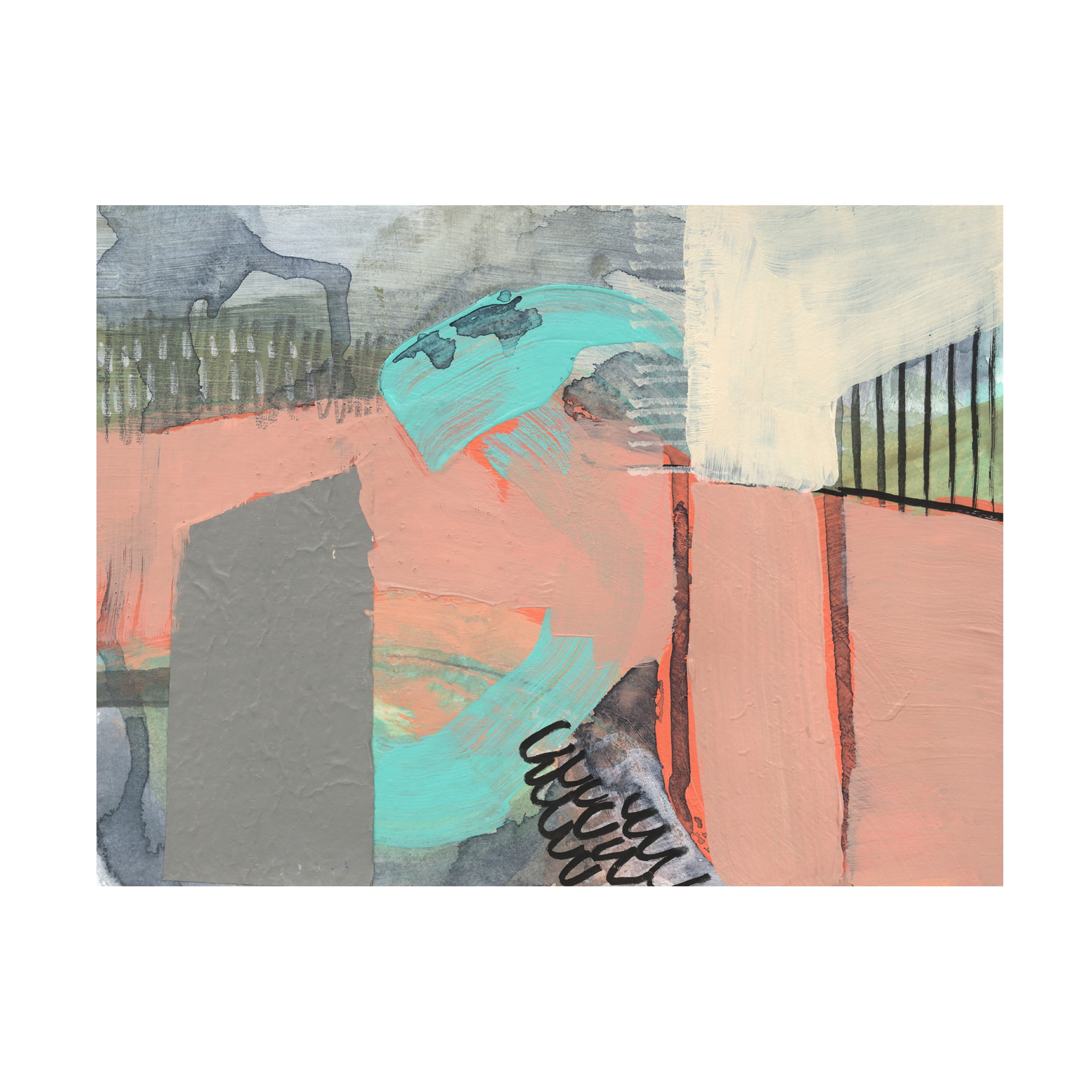 Abstract Turquoise and Coral Canvas Art, 18" x 24"