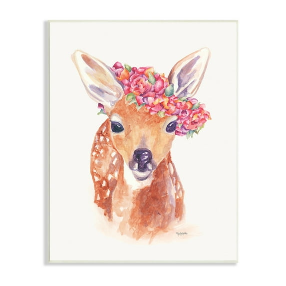 Stupell Industries Faun Carrying Pink Wildflower Crown Deer Portrait,10 x 15, Design by Jennifer Holden
