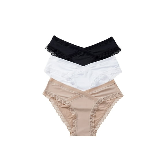 Jennifer Intimate 3 Pack Crisscross Microfiber Lace Cheeky Panty with Cotton Gusset Black, Nude, and White (S–XL)
