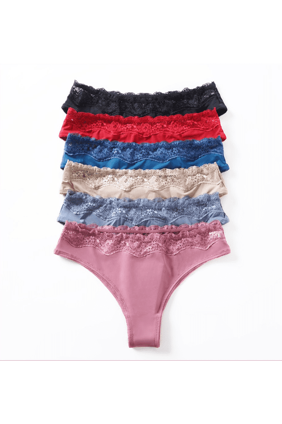 6 Pack Microfiber Lace Top Hipster Panties with Hiphugger Fit (S–XL)