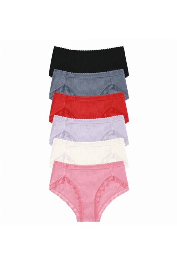 6 Pack Organic Cotton Modal Blend Hipster Panty with Silky Lace Trim Breathable Full Coverage Briefs (S–XL)