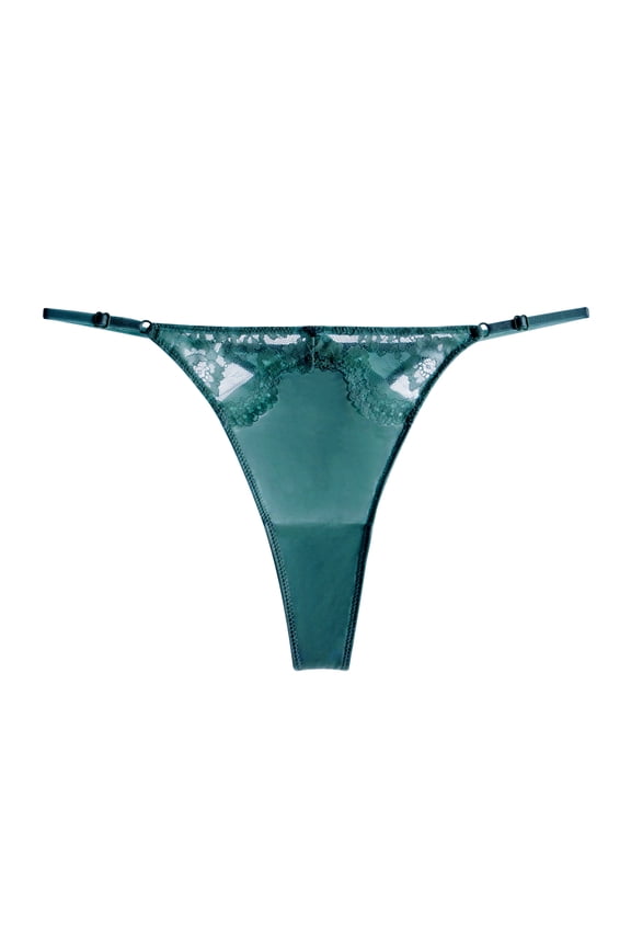 Thong Peacock Lace Front Smooth Satin Finish No Panty Lines Emerald Green Only Sizes (S/M–L/XL)