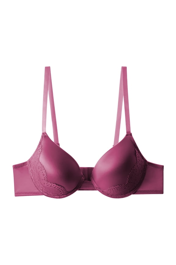 Very Elegant Bra Smooth Satin Finish with Peacock Lace Design in Rose Only Sizes (32B–40C)