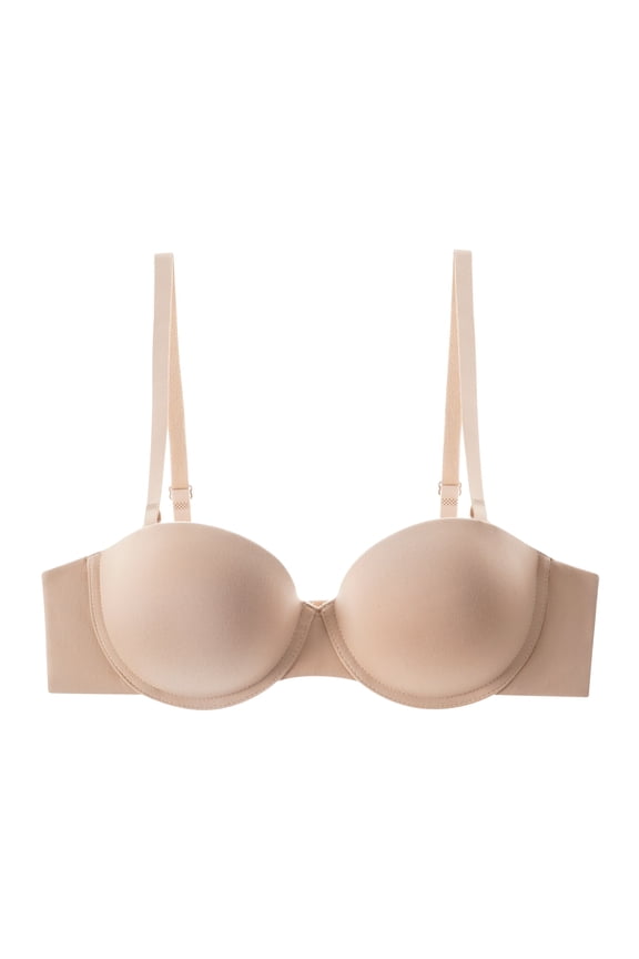 Women’s Lightly Lined Balconette Bra with Underwire Support Shiny Nylon Fabric Convertible Straps Double Layered Wing Support Available in Nude Only Sizes (32B-40C)