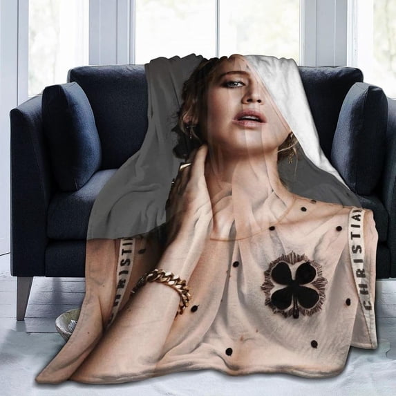 Jennifer Lawrence Flannel Blanket Soft Air Conditioner Blanket Anti-Pilling Lap Blanket for Sofa Bedroom Living Room80"x60"