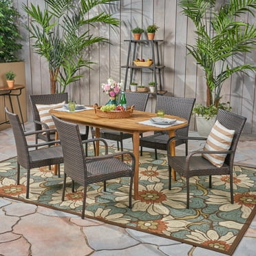 Logan Outdoor Rustic Acacia Wood 8 Seater Dining Set with Dining Bench ...