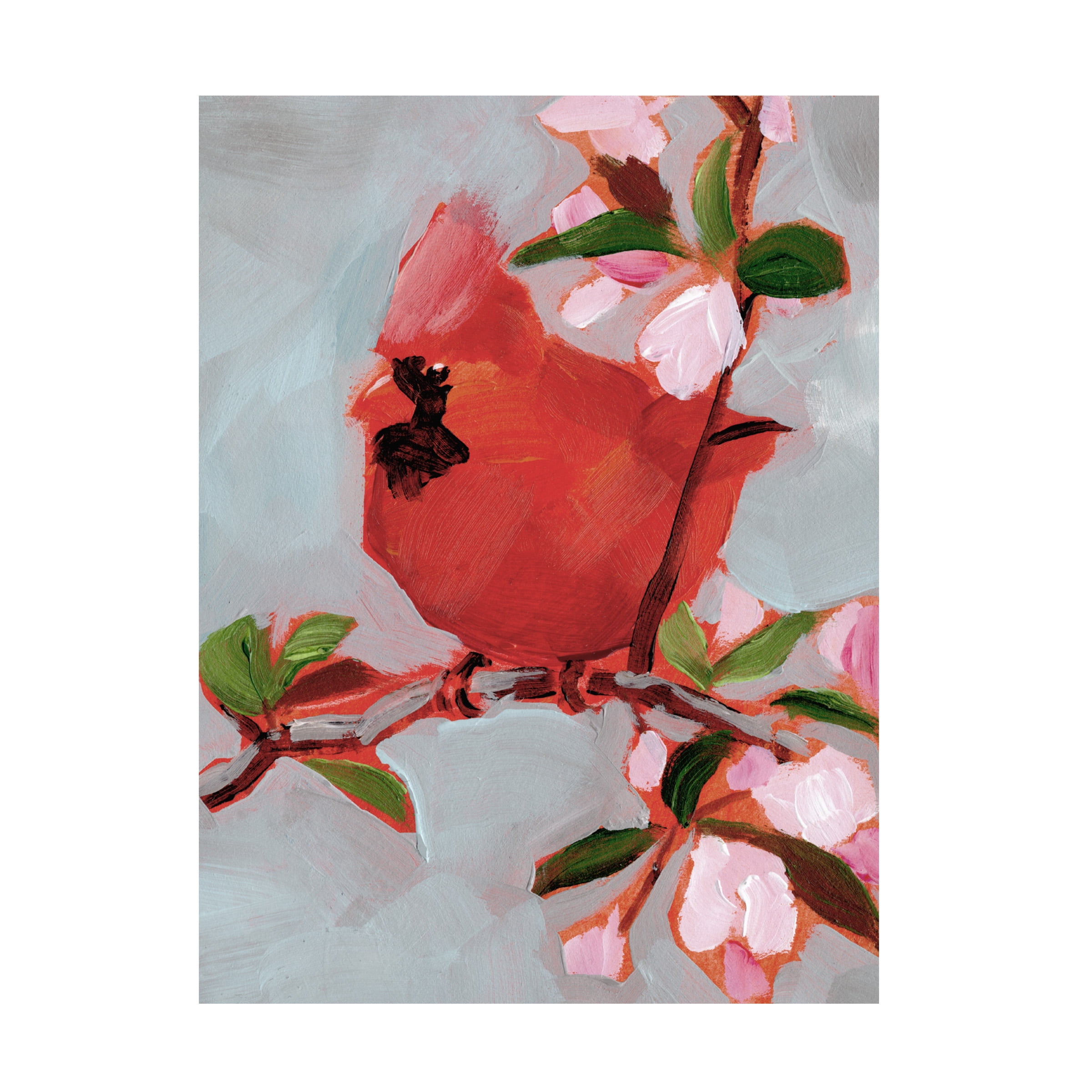 Large Vertical Canvas Art with Painted Songbird in Multicolor
