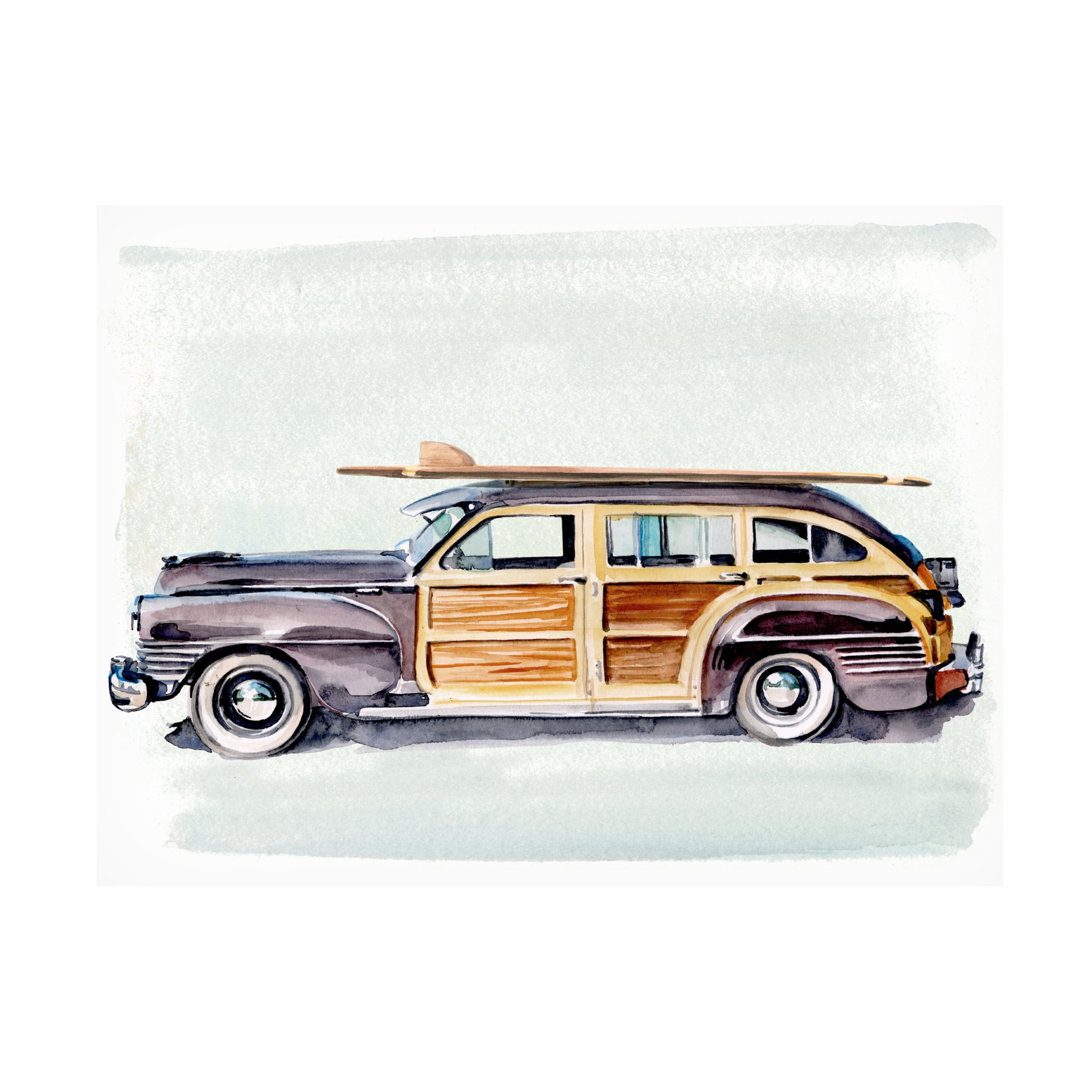 Vintage Surf Wagon Canvas Art in White and Brown