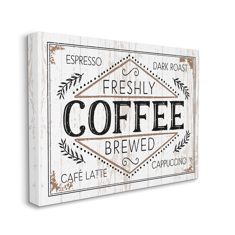 Jennifer Pugh Rustic Fresh Brew Coffee Sign Autumn Charm 20 in x 16 in Drawing Canvas Art Print, by Stupell Home Décor