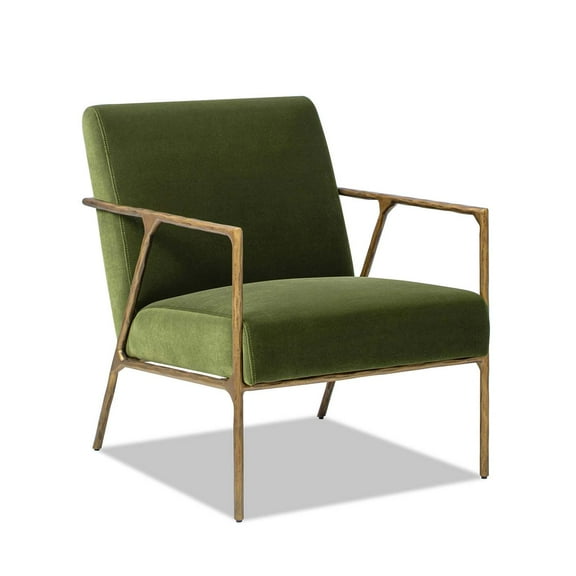 Jennifer Taylor Home Aerin 24.5" Hammered Brass Upholstered Accent Arm Chair, Olive Green Performance Velvet