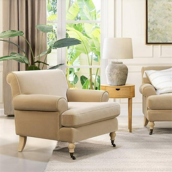 Jennifer Taylor Home Alana 38" Lawson Large Living Room Accent Arm Chair with Metal Casters, Fawn Brown