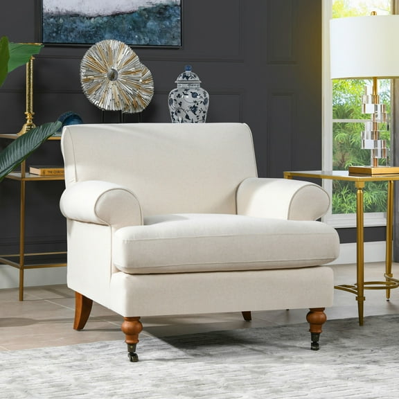 Jennifer Taylor Home Alana 38" Lawson Large Living Room Accent Arm Chair with Metal Casters, Light Beige