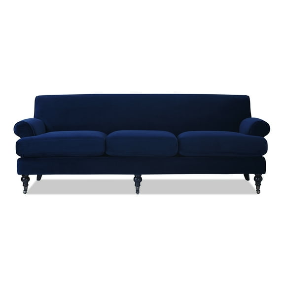 Jennifer Taylor Home Alana 88" Lawson Living Room Three-Cushion Tightback Sofa Couch with Metal Casters, Navy Blue