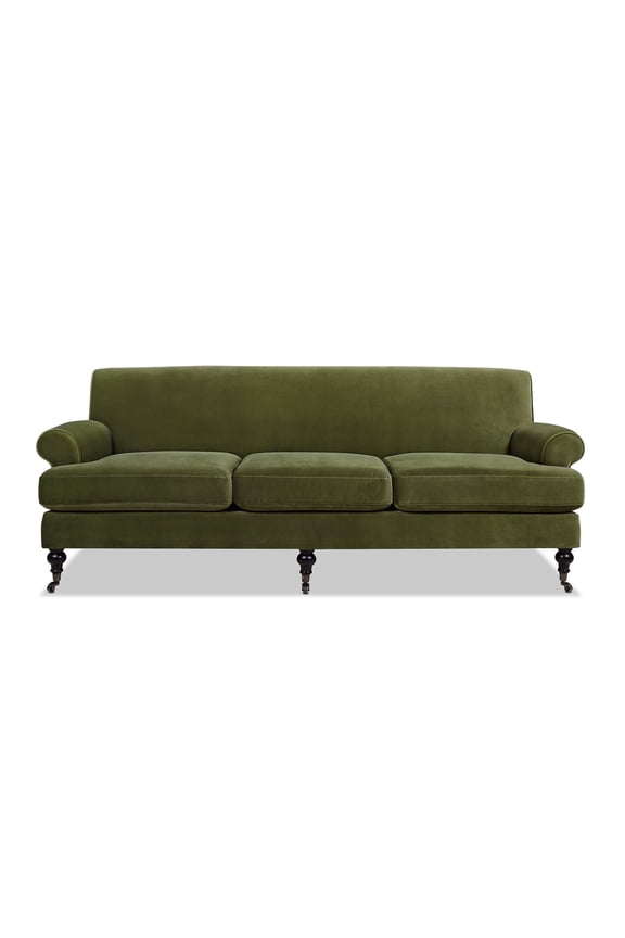 Alana 88" Lawson Living Room Three-Cushion Tightback Sofa Couch with Metal Casters, Olive Green