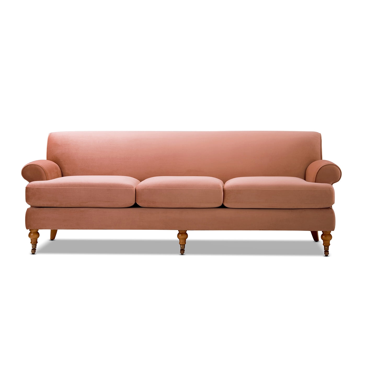 Peach Orange Velvet Lawson Sofa with Pinewood Frame and Removable Cushions