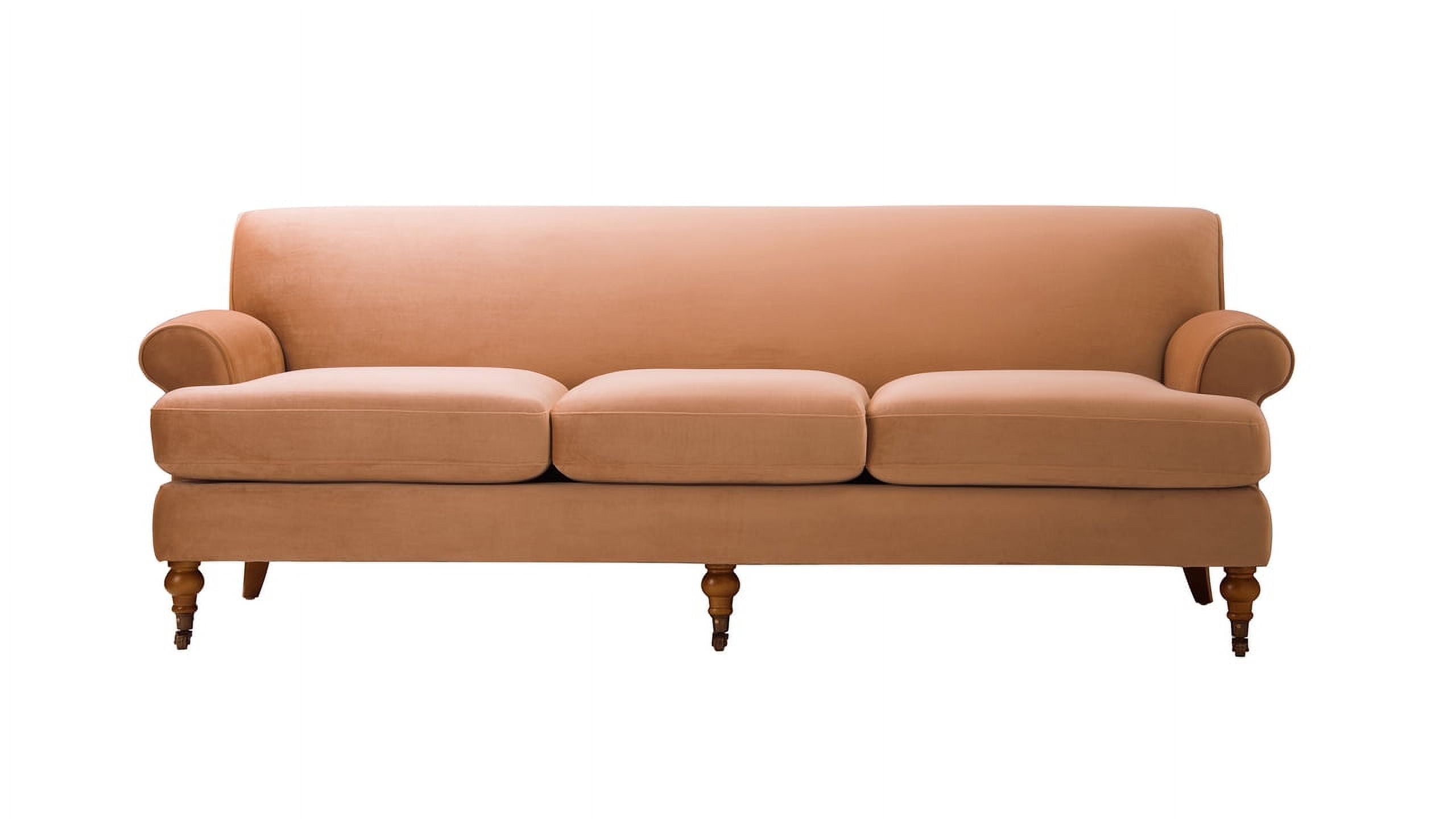 Peach Orange Velvet Lawson Sofa with Pinewood Frame and Removable Cushions