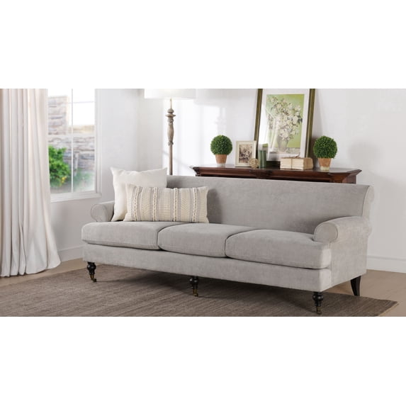 Jennifer Taylor Home Alana 88" Lawson Living Room Three-Cushion Tightback Sofa Couch with Metal Casters, Silver Grey