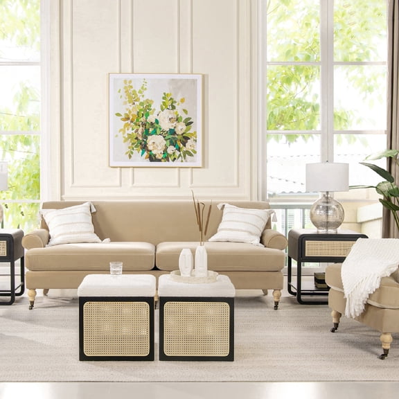 Jennifer Taylor Home Alana 88" Lawson Living Room Two-Cushion Tightback Sofa Couch with Metal Casters, Fawn Brown