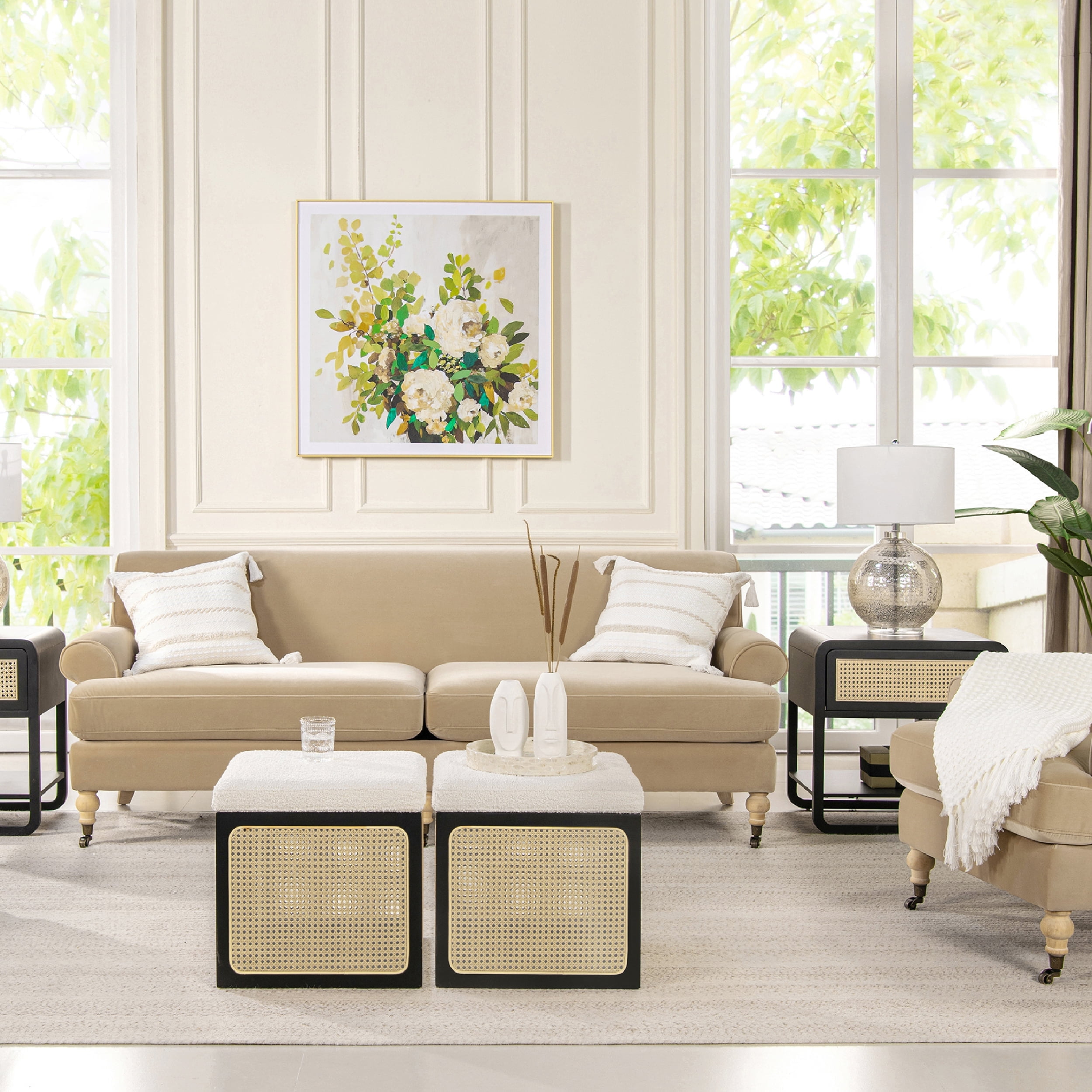 Alana 88" Fawn Brown Velvet Lawson Sofa with Wood Legs