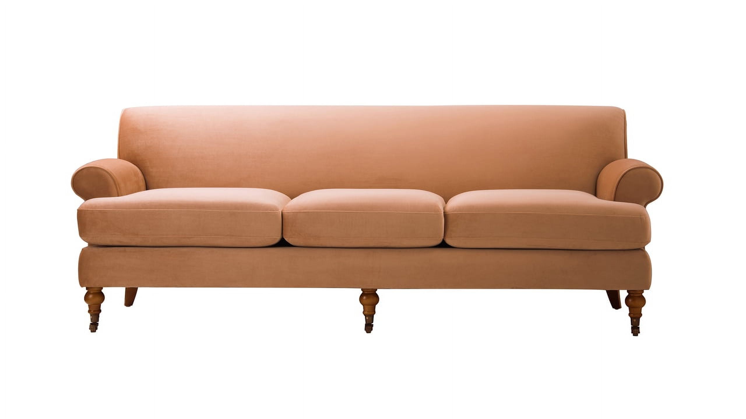 Peach Orange Velvet Lawson Sofa with Pinewood Frame and Removable Cushions