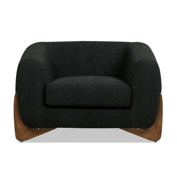 Jennifer Taylor Home Alpine 43.5" Modern Scandinavian Boucle Minimalist Round Arm Sherpa Living Room Arm Chair, Ebony Black