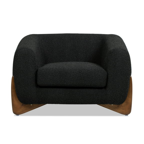 Jennifer Taylor Home Alpine 43.5" Modern Scandinavian Boucle Minimalist Round Arm Sherpa Living Room Arm Chair, Ebony Black