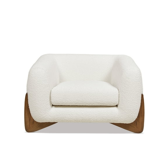 Jennifer Taylor Home Alpine 43.5" Modern Scandinavian Boucle Minimalist Round Arm Sherpa Living Room Arm Chair, Ivory White
