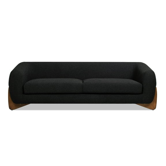 Jennifer Taylor Home Alpine 90.5" Modern Scandinavian Boucle Minimalist Round Arm Sherpa Sofa, Ebony Black