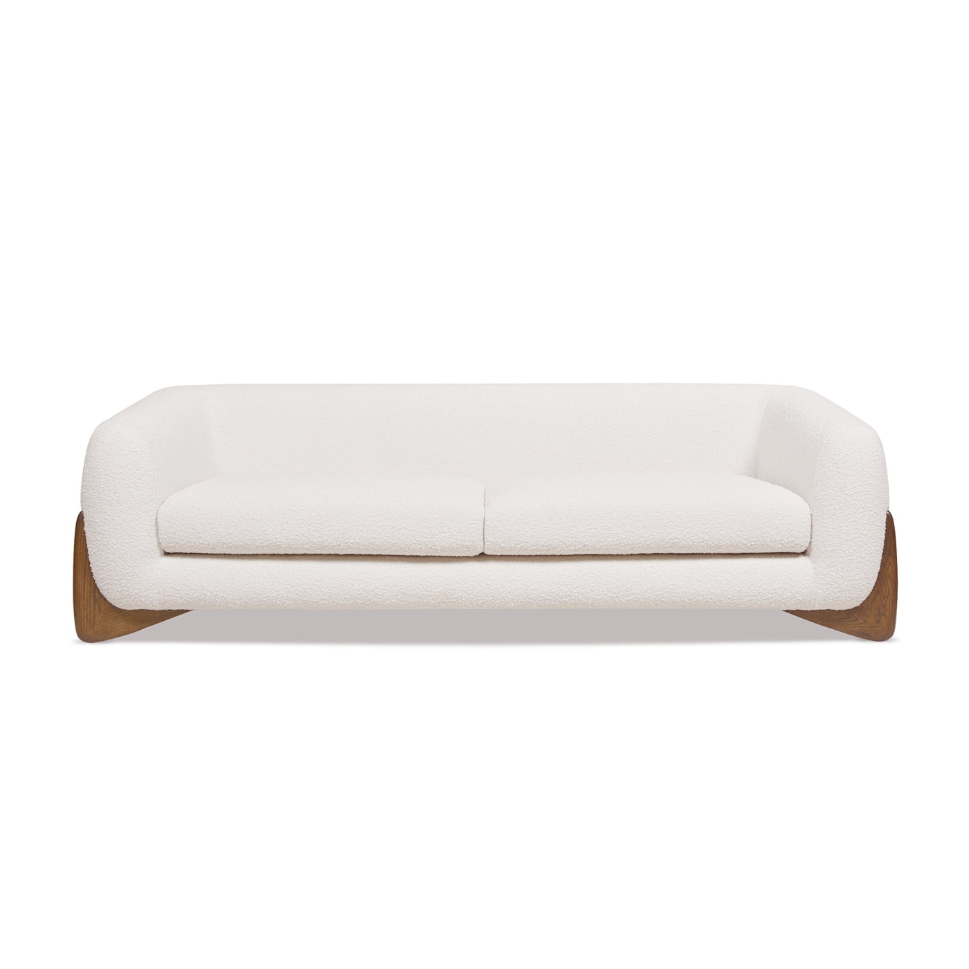 Ivory White Bouclé 90" Sofa with Oak Legs