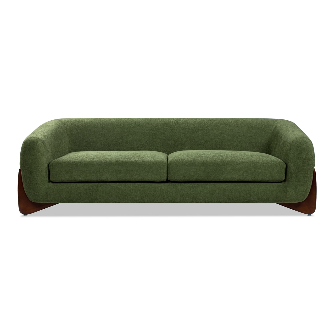 Alpine Moss Green Velvet Round Arm Sofa with Oak Wood Legs