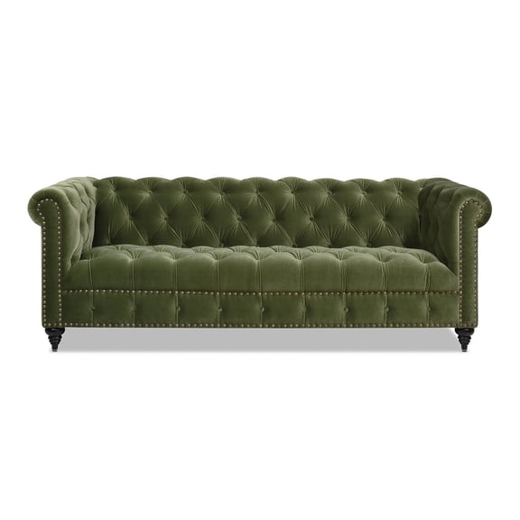 Jennifer Taylor Home Alto 88" Tufted Chesterfield Sofa Olive Green Velvet