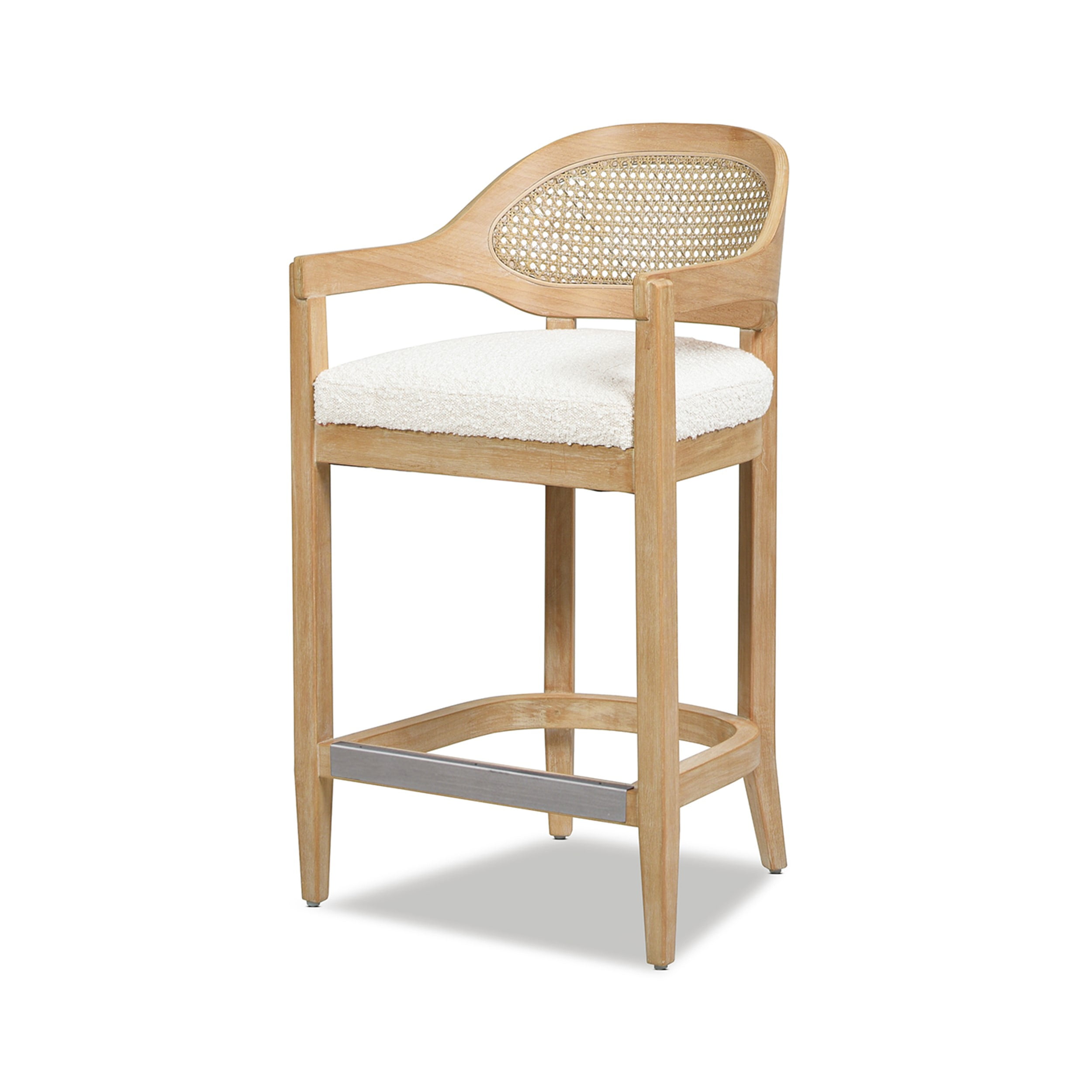 Ivory White Bouclé 26" Cane Back Counter Stool with Oak Frame