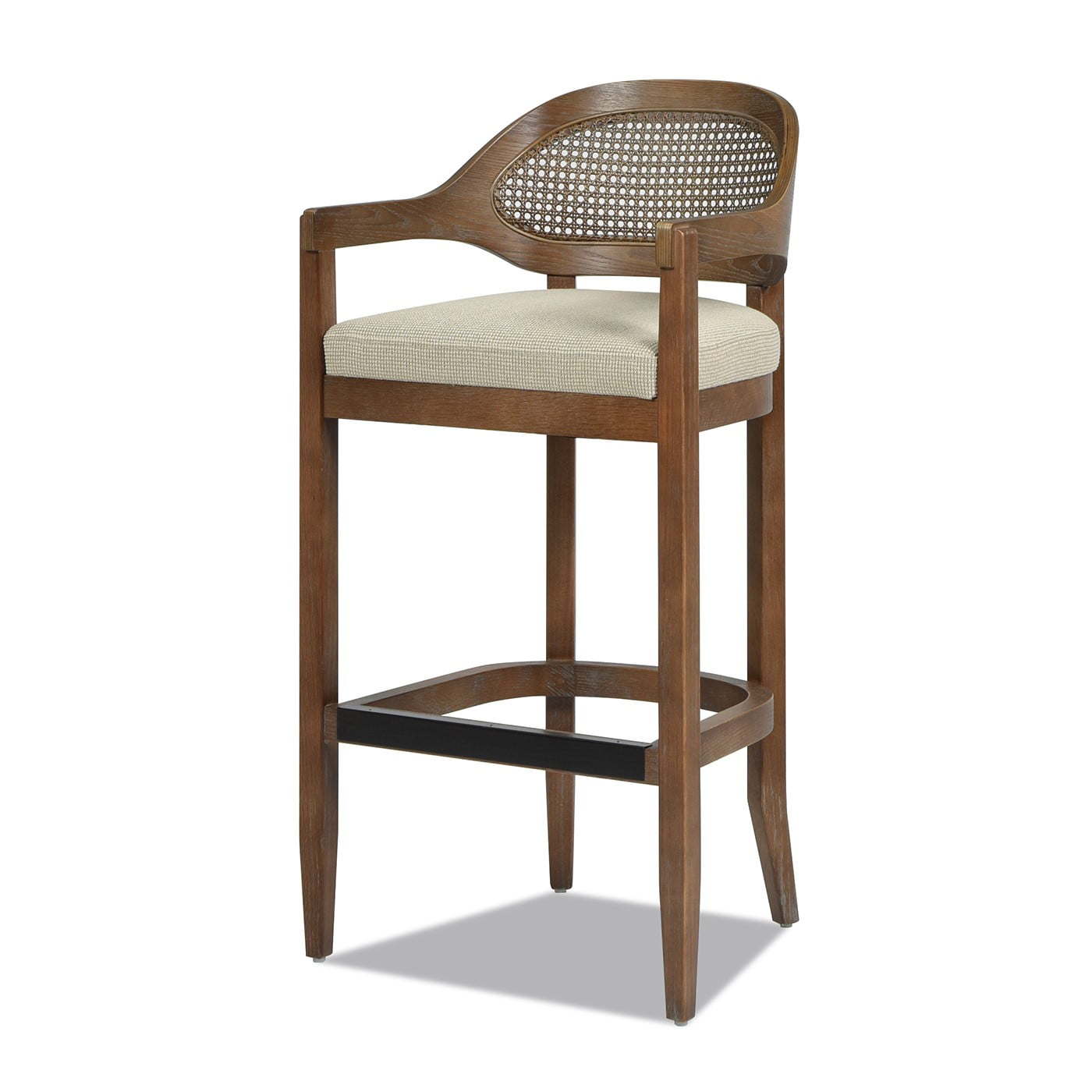Taupe Beige Oak Cane Back Bar Stool with Acrylic Seat