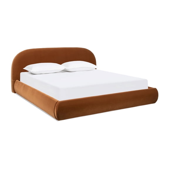 Jennifer Taylor Home Archie Puffy Grounded Upholstered Platform Bed, King, Burnt Orange