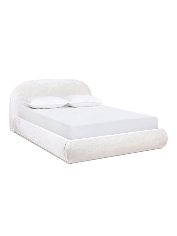 Archie Puffy Grounded Upholstered Platform Bed, Queen, Almond White
