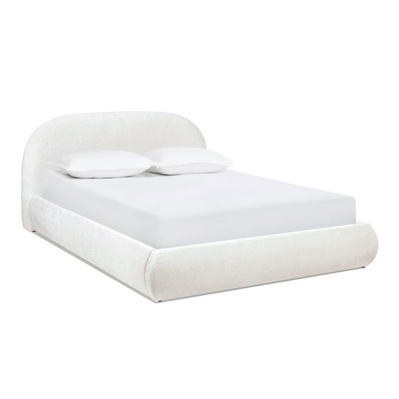 Jennifer Taylor Home Archie Puffy Grounded Upholstered Platform Bed, Queen, Almond White