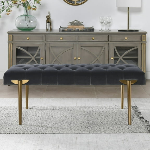 Jennifer Taylor Home Aria Upholstered Gold Accent Bench Steel Gray