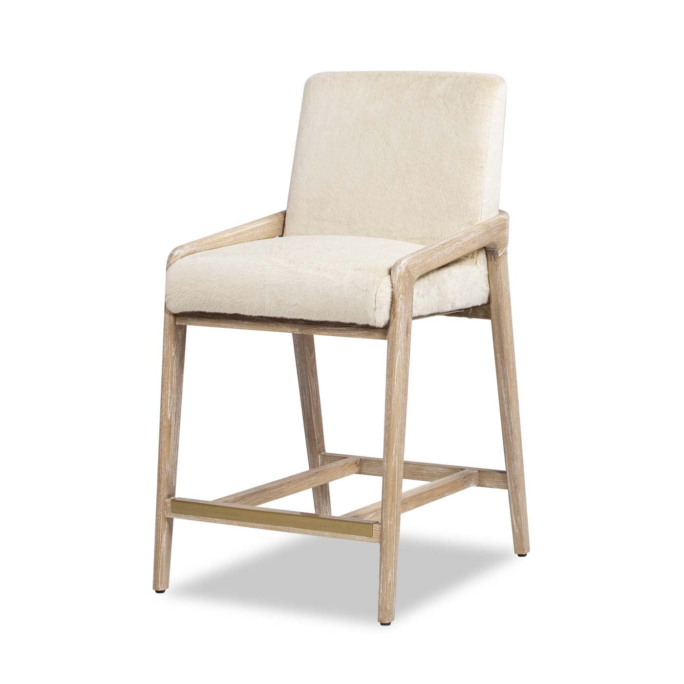 Arizona 25.5" Ash Wood and White Faux Fur Counter Stool