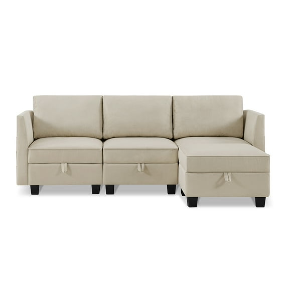 Jennifer Taylor Home Billy 86" Modular 4-Piece Storage Sectional Sofa Sandstone Beige Polyester