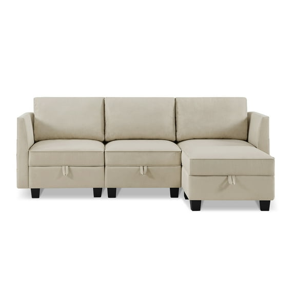 Jennifer Taylor Home Billy 86" Modular 4-Piece Storage Sectional Sofa Sandstone Beige Polyester